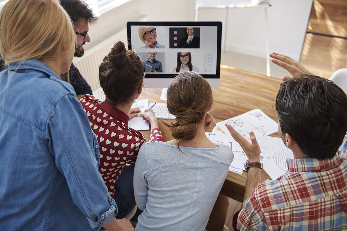 Video conference with coworkers from abroad-2